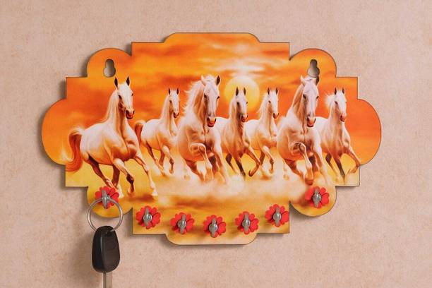 DOLLIFY Seven Horse wall Key holder Wood Key Holder