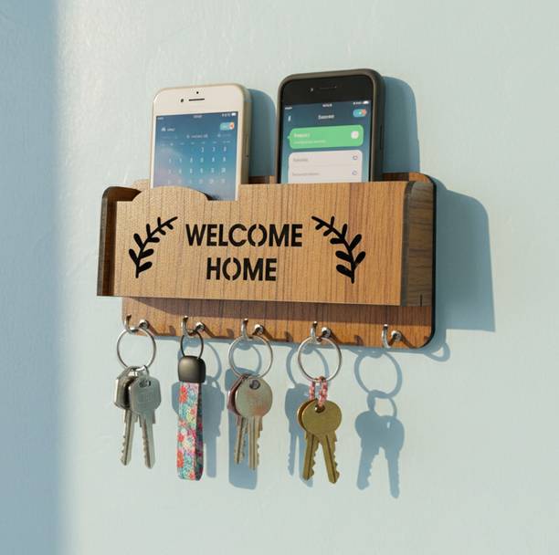 HOME SPIRE Welcome Home Wooden Wall Key Holder – Rustic Key Rack for Entryway Wood Key Holder