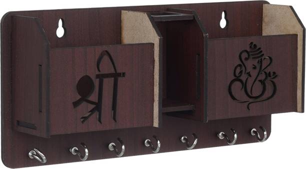 DAKSH Handmade Home Décor Wooden Key Holder (7 Hooks) (Design Narnia Shree Ganesha) Wood Key Holder