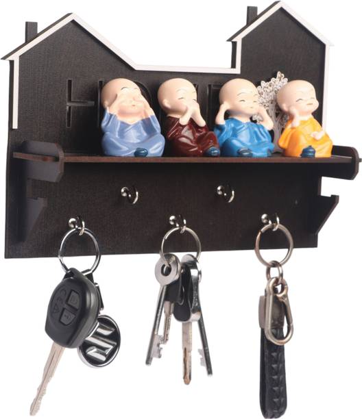 Expro Prelamed MDF Board Wooden HOME Cutout With Shelf Key Holder with 5 Hooks W