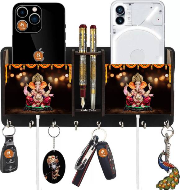 Khatu Crafts PINK DHOTI GANESH PRINTED TWO BOX Wood Key Holder