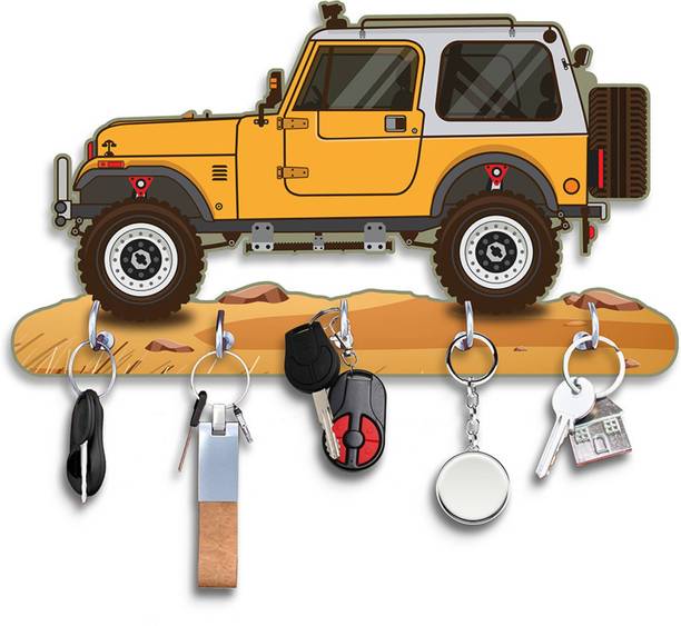 AAYOG CREATIONS Yellow Thar Printed Key Holder For Home And Office Decor Wood Key Holder