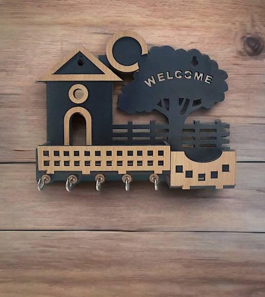 meandyou Wooden Black Key Holder/Handicraft Home Decor Hanger/Welcome Holder Wood Key Holder