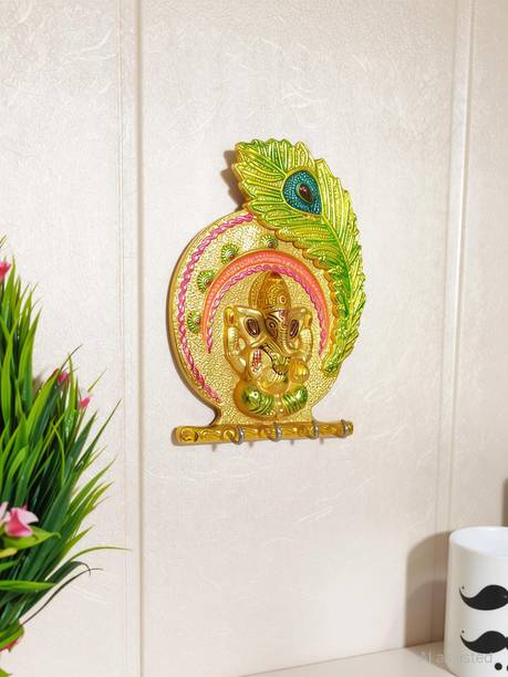 KridayKraft Metal Ganesha Ji Decorative Wall Key Holder for Home Decor and Gifting Aluminium Key Holder