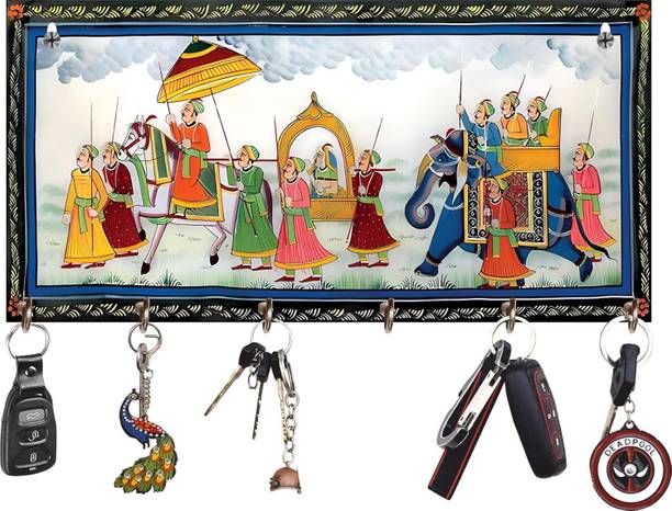 JaipurCrafts HD UV Print Rajasthani Art Work Key Holder for Home/Office Wood Key Holder