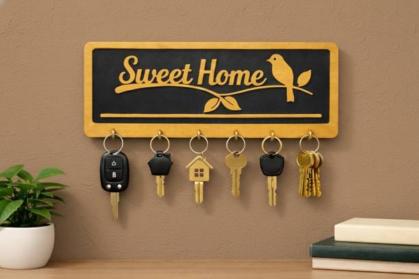 Aorihome Sweet Home Wooden Wall Hanging Key Holder for Living Room and Hallway Wood Key Holder