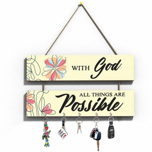 Khatu Crafts Printed Wall Hanging With God All the Things Are Possible Designed Wood Key Holder