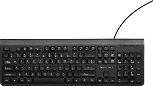 ZEBRONICS K51 (ZEB KKB2) Wired USB Standard Multi-device Keyboard Compatible with Desktop, Laptop, Mac 105 Keys, Rupee Key, 12 Multimedia Keys, Slim Design, Plug & Play