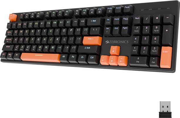ZEBRONICS ZEB-MWK2 (Black) Bluetooth, Wireless, Wired USB Standard Gaming Keyboard Compatible with Desktop, Laptop, Tablet, Mac Tri-Mode, Rechargeable, N-Key Rollover, Linear Red Switches, 1000Hz Poll