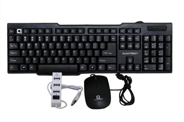 Quantron QKB-15 WIRED KEYBOARD + QMU -535 WIRED MOUSE +QUH -210 4 PORT USB HUB COMBO PACK Wired USB Standard Desktop Keyboard Compatible with Desktop, Laptop, Mac