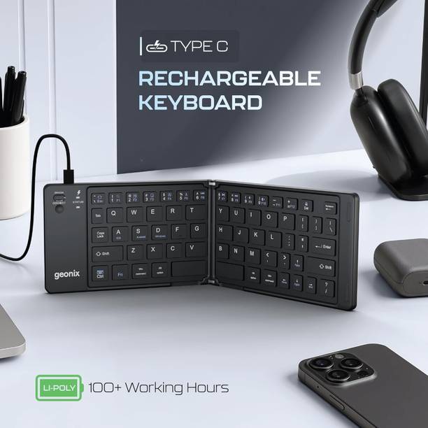 SHOP PLUS Foldable Wireless Keyboard Rechargeable | 1 Year Warranty | 100+ Working Hours PS2 Laptop-size Desktop Keyboard Compatible with Desktop, iPad, Laptop, Mac, Tablet