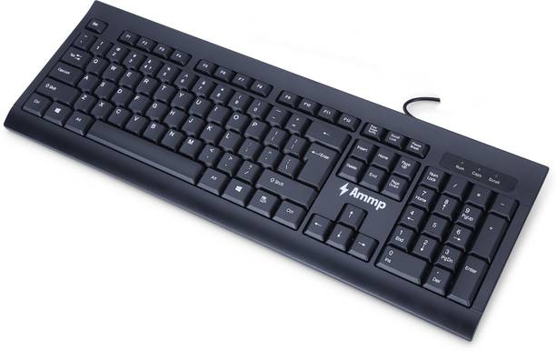 AMMP KB-031W Keyboard Wired USB Standard Desktop Keyboard Compatible with Desktop, Laptop, Mac Easy to Use,Plug and Play,Quick, Comfy Durable body