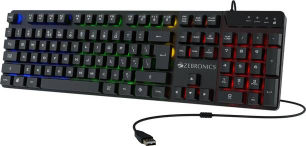 ZEBRONICS War-K Wired USB Standard Gaming Keyboard Compatible with Desktop, Laptop, Mac 104 Keys, Multi-Color LED, 1.8m Braided Cable, Anti-Ghosting 19 Keys