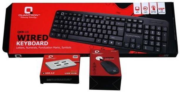 Quantron QKB-11 WIRED KEYBOARD +QMU-535 WIRED MOUSE+QUH-2204 PORT USB HUB COMBO Wired USB Standard Desktop Keyboard Compatible with Desktop, Laptop, Mac