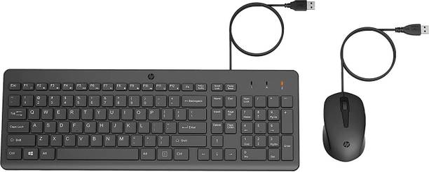 HP 150 Wired Keyboard and Optical Mouse Combo with 1600 DPI - (240J7AA) Wired USB Standard Desktop Keyboard Compatible with Desktop, Laptop, Mac stand support,multimedia_keys