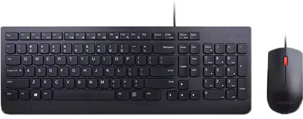 Lenovo Essential Keyboard and Mouse Combo (1600 dpi) Water-Resistant Media Control Keys Wired USB Desktop Keyboard (Black)
