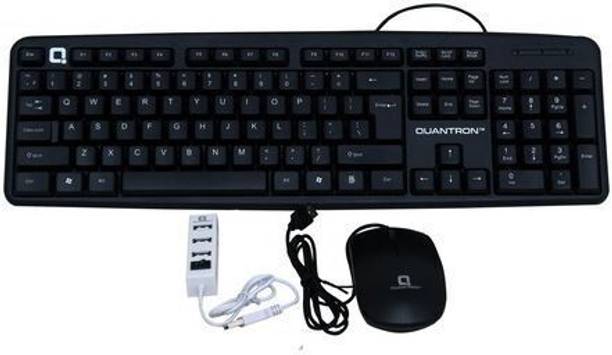 Quantron QKB-11 WIRED KEYBOARD +QMU-535 WIRED MOUSE +QUH-210 4 PORT USB HUB COMBO PACK. Wired USB Standard Desktop Keyboard Compatible with Desktop, Laptop, Mac