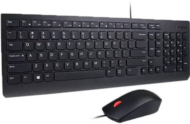 Lenovo Essential Keyboard and Mouse Combo (1600 dpi) Water-Resistant Media Control Keys Wired USB Desktop Keyboard  (Black)