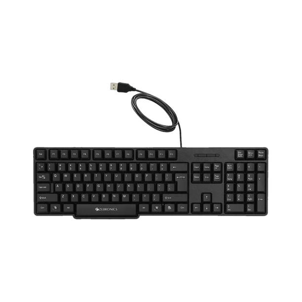 ZEBRONICS Zeb-K20 / Zeb-K65 Wired USB Standard Desktop Keyboard Compatible with Desktop, Laptop, Mac UV Coated Keys, USB Interface, Retractable Stand, Plug and Play