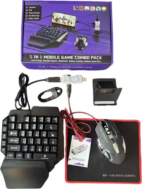 AOKO 5 in 1 Mobile Game Combo Pack with RGB Mini Gaming Keyboard & Mouse Bluetooth Standard Gaming Keyboard Compatible with Desktop, Laptop, Mac
