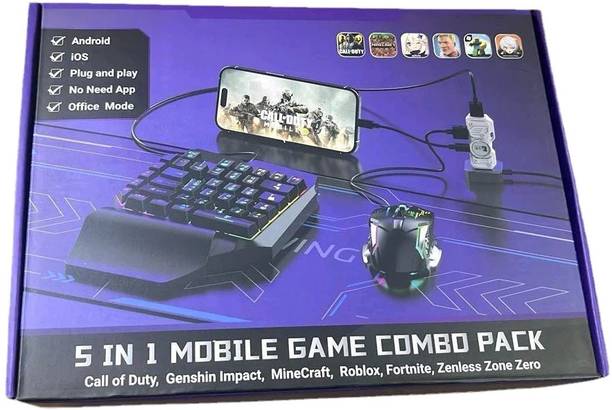 CELMEX 5 in 1 Mobile Game Combo Pack with RGB Mini Gaming Keyboard & Mouse Bluetooth Handheld Gaming Keyboard Compatible with Desktop, iPad, Laptop, Mac, Tablet