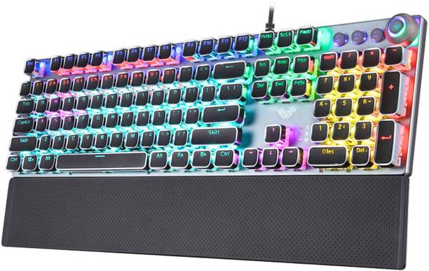 Aula F2088 / 100% Anti-ghosting,Magnetic Wrist-rest,Backlit keys, Mechanical Wired USB Standard Gaming Keyboard Compatible with Desktop, Laptop, Mac with gaming mode ,stand support,multimedia_keys