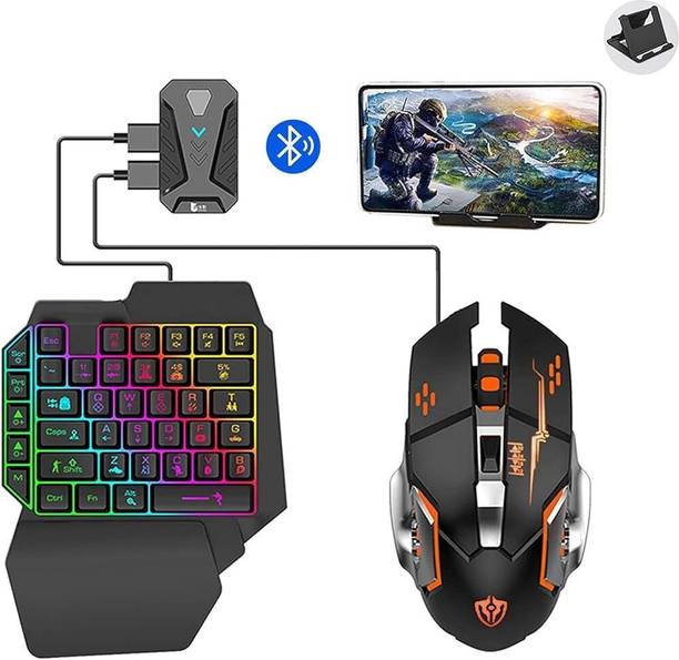 Confiavel One Hand Non Mechanical Gaming Keyboard 4 in 1 and Backlit Mouse Combo Bluetooth Handheld Gaming Keyboard Compatible with Desktop, Laptop, Mac
