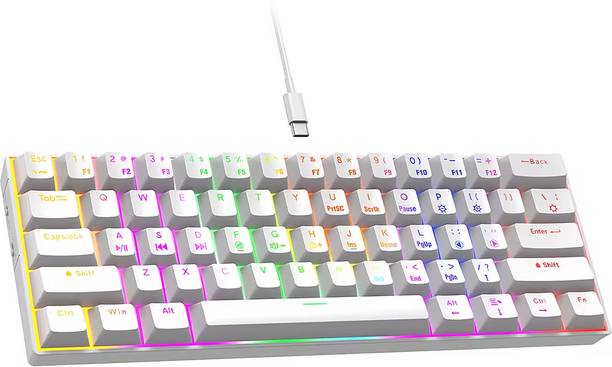 Dr luxur Shadow White Wired USB Tenkeyless Gaming Keyboard Compatible with Desktop, Laptop, Mac