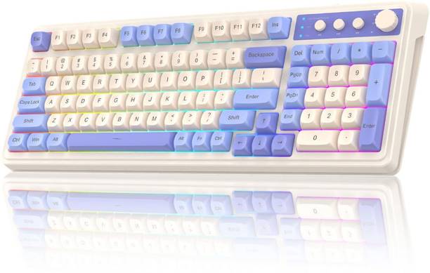 Aula S99 3 in 1 Membrane Programmable Computer Gaming Keyboard With Media Knob Bluetooth, Wired USB, Wireless Standard Gaming Keyboard Compatible with Desktop, Laptop, Tablet, iPad, Mac