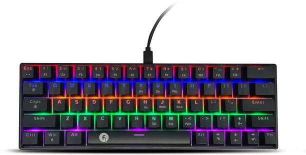 Frontech 63-Key Mechanical Gaming Keyboard | Rainbow Backlit | 26 Anti-Ghosting Keys | Wired USB Standard Gaming Keyboard Compatible with Desktop