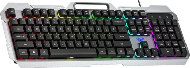 Aula F2023 / Anti-ghosting, Aluminium body with Mobile holder, Membrane Wired USB Standard Gaming Keyboard Compatible with Desktop, Laptop, Mac stand support,multimedia_keys,F2023