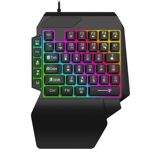 DWH F6 One-Handed RGB Gaming Keyboard with Wrist Rest and backlit , 35 Keys Wired USB Laptop-size Gaming Keyboard Compatible with Desktop, Laptop, Mac