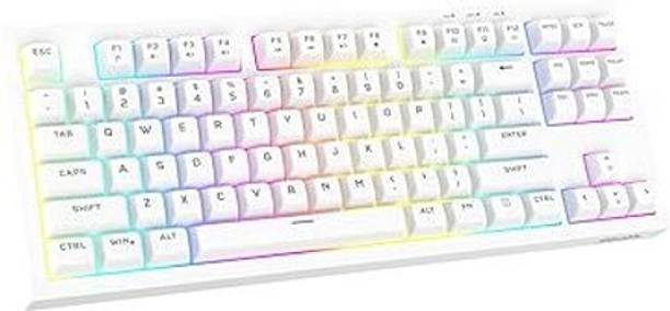 Azoth Onyx White 87 Keys Gaming Membrane Keyboard, RGB Backlit with 9 Modes, Type C Wired USB Tenkeyless Gaming Keyboard Compatible with Desktop, Laptop, Mac, Tablet