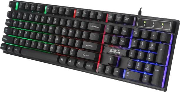 RPM Euro Games Gaming Keyboard - Normal / 7 Color LED Illuminated & Spill Proof Keys Membrane Wired USB Gaming Keyboard