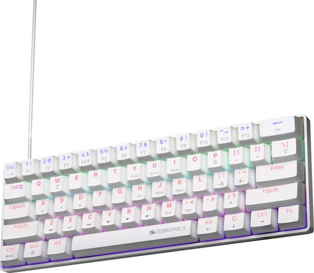 ZEBRONICS ZEB-MK1 Wired USB Tenkeyless Gaming Keyboard Compatible with Desktop, Laptop, Mac Silent linear Red Switches, 26 Anti Ghosting, Double shot KeyCaps, 17 LED Modes, 61 keys,Mechanical