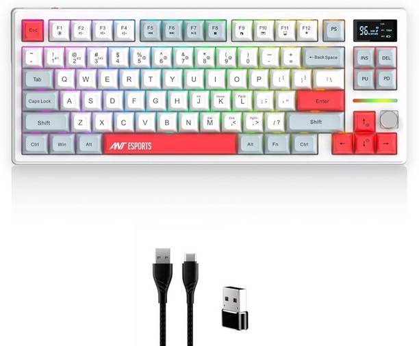 Ant Esports Apex 200 - White Wireless, Wired USB, Bluetooth Tenkeyless Gaming Keyboard Compatible with Mac, iPad, Tablet
