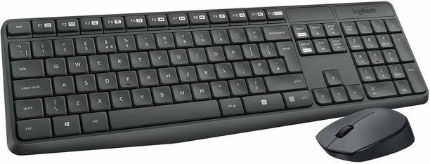 Logitech MK235 Full-Sized, 15 FN Keys, 3-Year Battery Life Combo Mouse and Wireless Standard Laptop Keyboard Compatible with Desktop, Laptop, Mac 2.4 GHz Wireless Unifying USB Receiver, Compatible with PC,