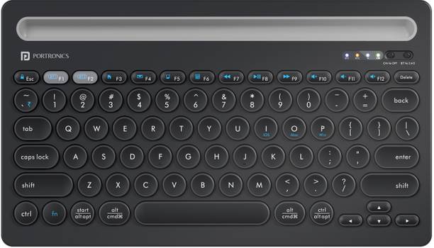 Portronics Bubble Dock Bluetooth, Wireless Handheld Multi-device Keyboard Compatible with Desktop, Laptop, Mac with Tablet/Smartphone holder 12 inch wide & On/Off switch,Compact Tenkeyless