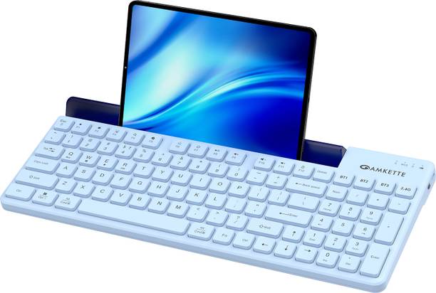 AMKETTE Optimus 2, 4 in 1 Multi Device Type-C Rechargeable with Built-in Device Dock Bluetooth, Wireless Standard Laptop Keyboard Compatible with Desktop, Laptop, Tablet, iPad, Mac with Multi-Device Bluetooth, Type-C Rechargeable Battery, 12-inch Tablet & Smartphone Slot