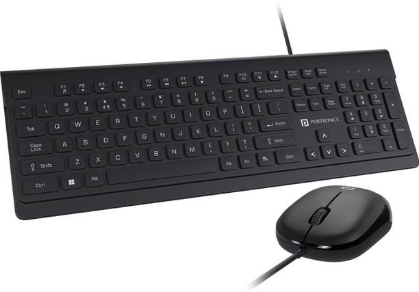 Portronics Keytonic Wired Keyboard & Mouse Combo, Full Size Layout, High Precision Mouse, Wired USB Handheld Laptop Keyboard Compatible with Desktop, Laptop, Mac