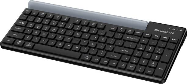 AMKETTE Optimus 2, 4 in 1 Multi Device Type-C Rechargeable with Built-in Device Dock Bluetooth, Wireless Standard Laptop Keyboard Compatible with Desktop, Laptop, Tablet, iPad, Mac