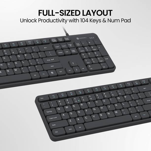 Portronics Ki-Pad 3 USB Wired Keyboard, Noise-free Typing, Large Keys, Function Hotkeys Wired USB Laptop Keyboard  (Black)
