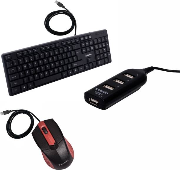 zebion K500 Wired Keyboard+ Swag wired Mouse+Pronto101 Usb hub Wired USB Standard Multi-device Keyboard Compatible with Desktop, Laptop, Mac Easy to Use,Plug and Play,Quick, Comfy Durable body
