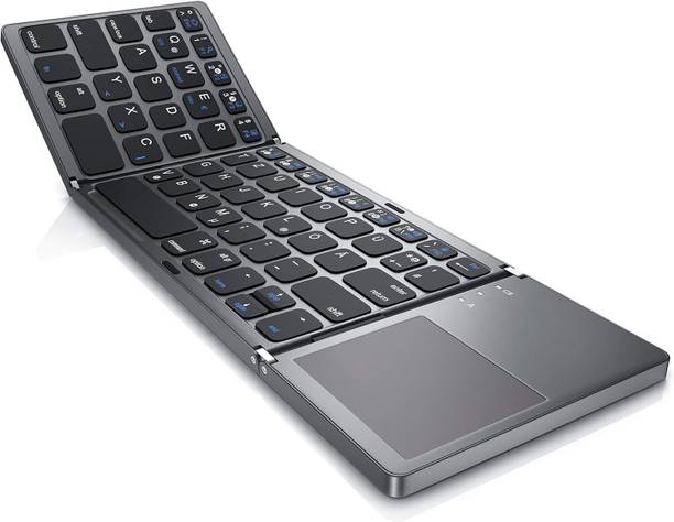 microware B033 Foldable Bluetooth Keyboard with Touch Pad Mouse Wireless, Wired USB Handheld Multi-device Keyboard Compatible with Laptop, iPad, Tablet