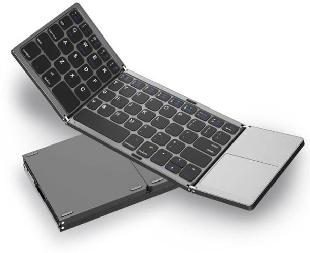 microware B033 Pocket-sized Wireless BT Ultra-Slim Folding Keyboard with Touchpad Wireless, Wired USB Handheld Laptop Keyboard Compatible with Laptop, iPad, Tablet