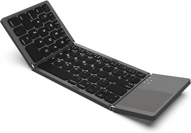microware B033 Mini Folding keyboard Wireless Bluetooth Keyboard with Touchpad Bluetooth Handheld Laptop Keyboard Compatible with Desktop, Laptop, Tablet, iPad, Mac