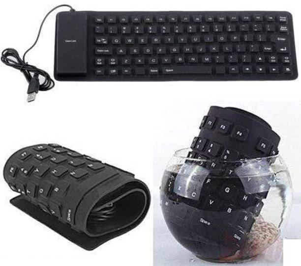 EBOFAB Foldable Silicone Keyboard, USB Wired Waterproof Rollup Keyboard Wireless Handheld Multi-device Keyboard