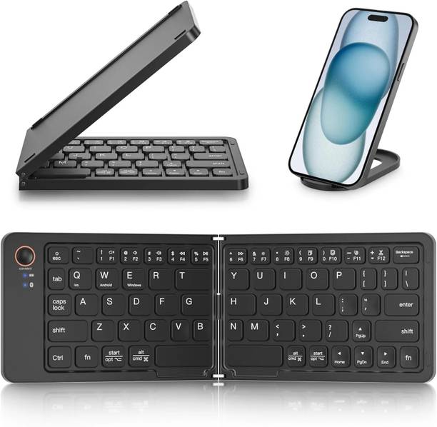 ELECTRO WOLF Mini Portable Rechargeable Wireless Bluetooth Foldable Keyboard |Mobile Holder| Bluetooth Handheld Multi-device Keyboard Compatible with Desktop, Laptop, Tablet
