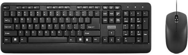 Lenovo KB MICE_BO 160 Wired Combo Wired USB Standard Multi-device Keyboard Compatible with Desktop, Laptop, Mac
