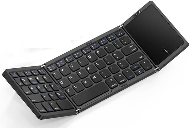 microware Foldable Bluetooth Keyboard with Touchpad, Tri-Folding Wireless Mini Keyboard Wireless, Wired USB Handheld Multi-device Keyboard Compatible with Laptop, iPad, Tablet
